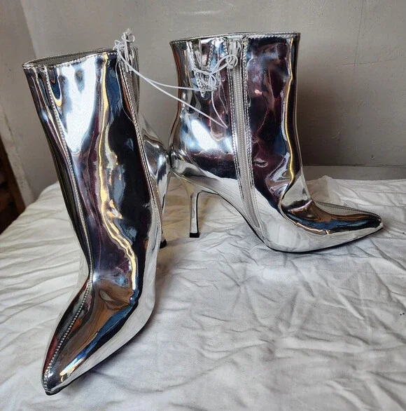 New A New Day Women High Heel Ankle Boots Silver Shiny Pointed Toe Boots Sze 7.5 - Picture 7 of 7